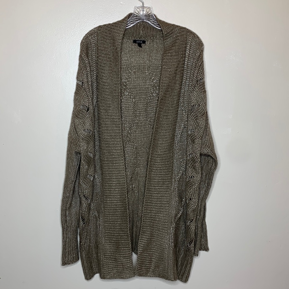 APT 9 Cardigan Sweater Taupe Long Length Partially Open Front Cozy Comfy Large